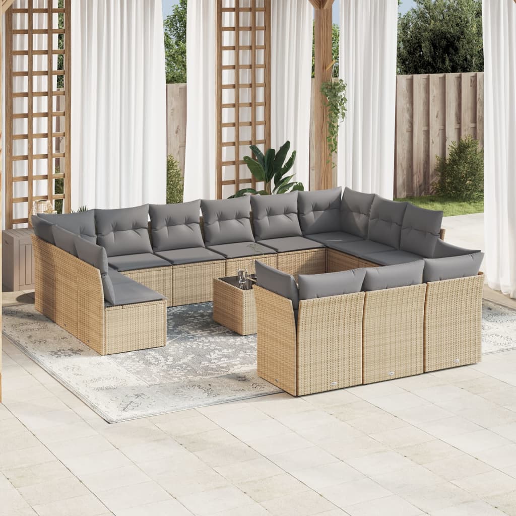 foto del prodotto set divani da giardino 14pz con cuscini in polyrattan beigecod mxl 114025