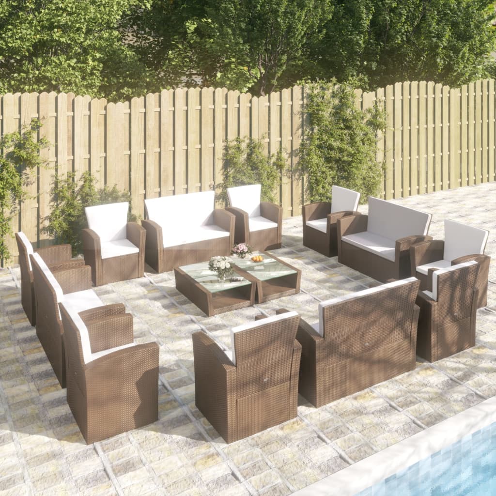 foto del prodotto set divani da giardino 16 pz con cuscini in polyrattan marrone cod mxl 38618