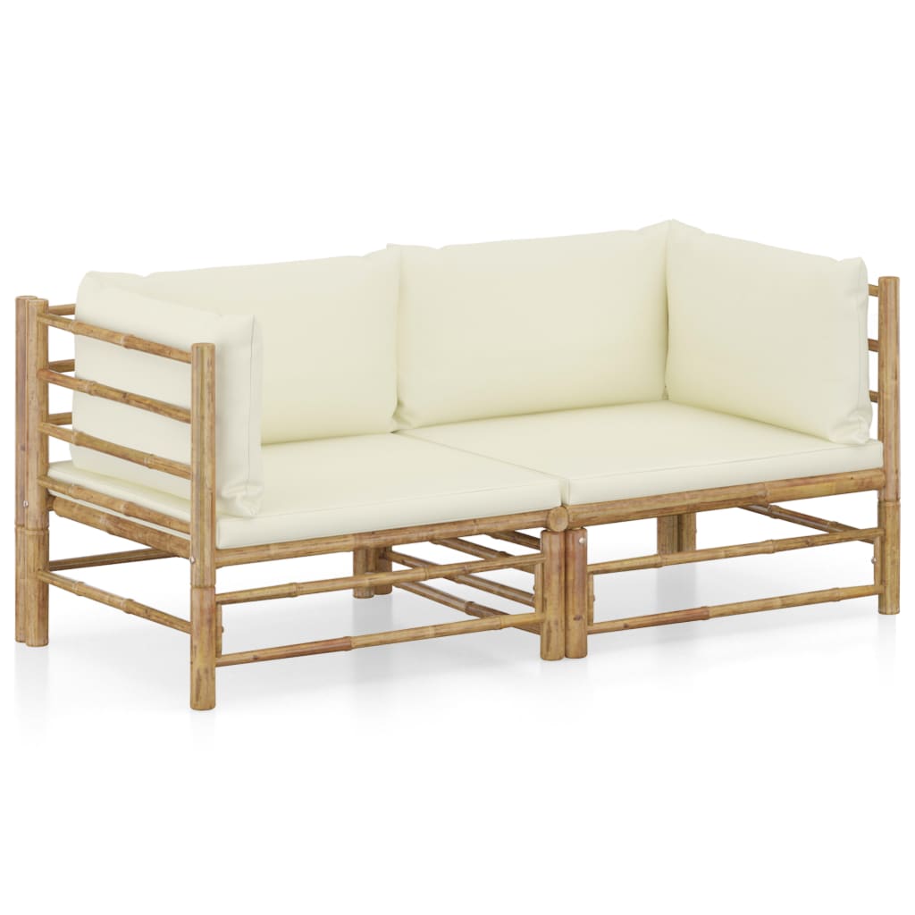 foto del prodotto set divani da giardino 2 pz con cuscini bianco crema in bamb cod mxl 51591