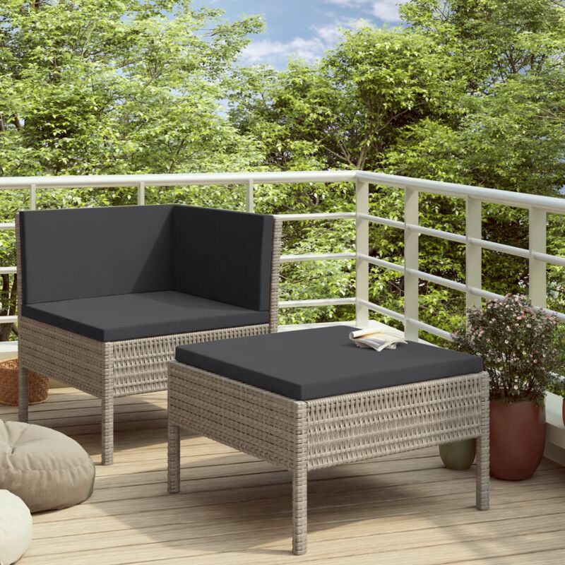 foto del prodotto set divani da giardino 2 pz con cuscini in polyrattan grigio
