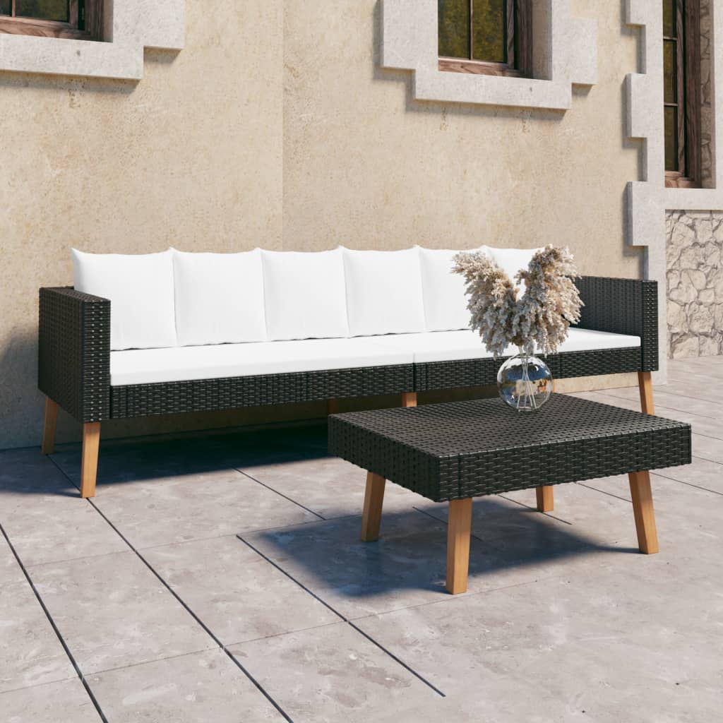 foto del prodotto set divani da giardino 2 pz con cuscini in polyrattan nero cod mxl 44507