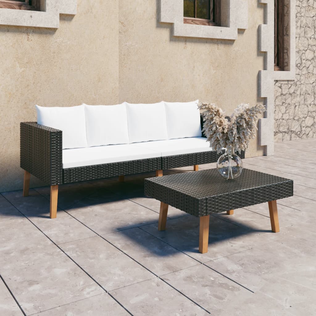 foto del prodotto set divani da giardino 2 pz con cuscini in polyrattan nero cod mxl 53408