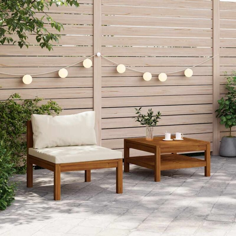 foto del prodotto set divani da giardino 2pz cuscini bianco crema massello acacia vidaxl