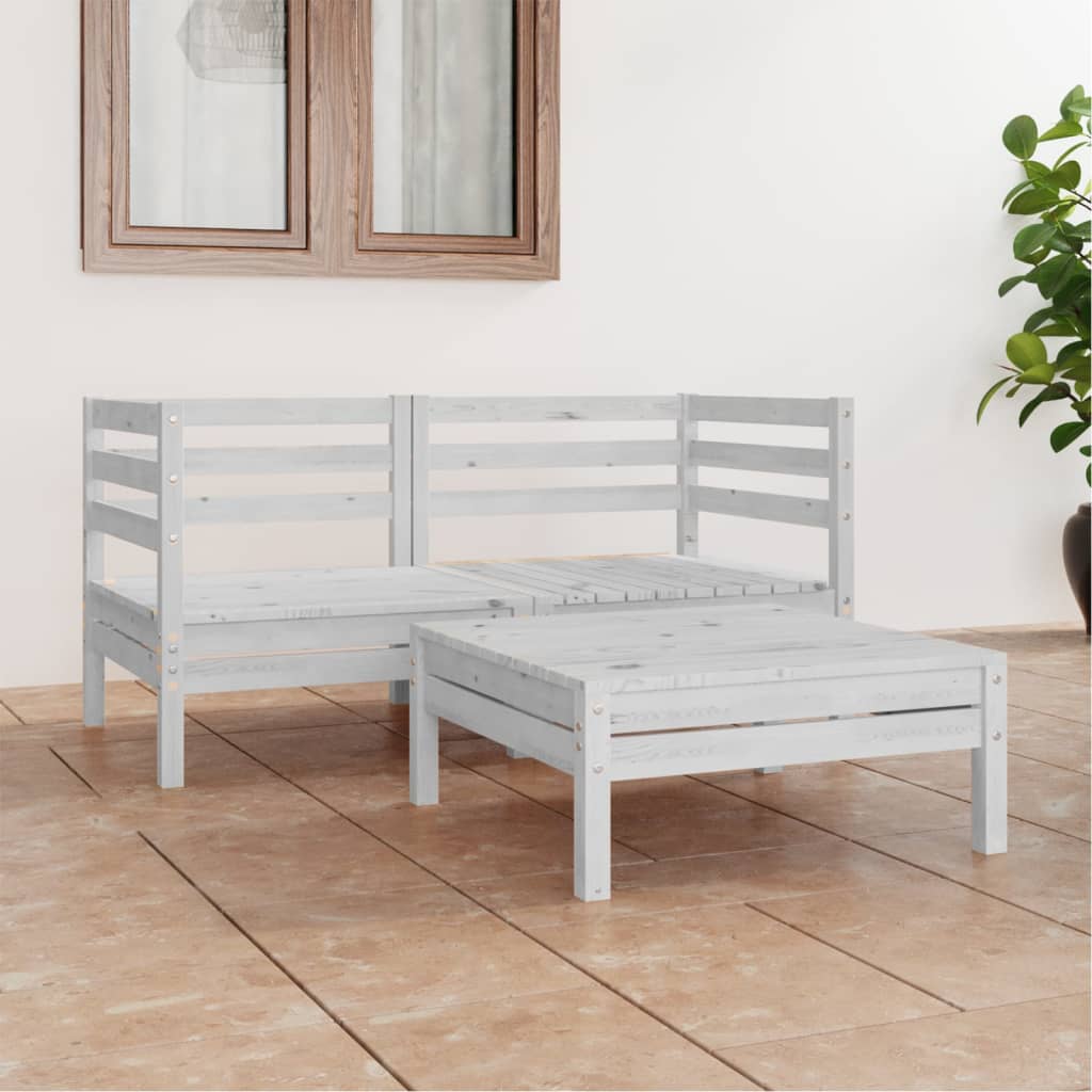 foto del prodotto set divani da giardino 3 pz bianco in legno massello di pino cod mxl 37004