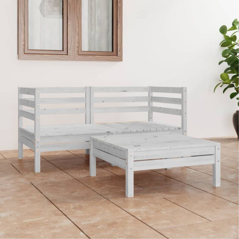 foto del prodotto set divani da giardino 3 pz bianco in legno massello di pino vidaxl