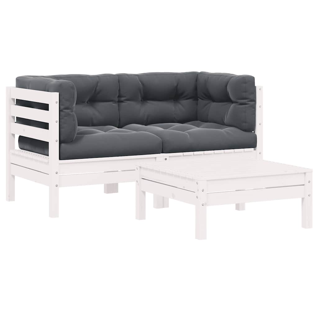 foto del prodotto set divani da giardino 3 pz con cuscini bianco in massello pino cod mxl 75696