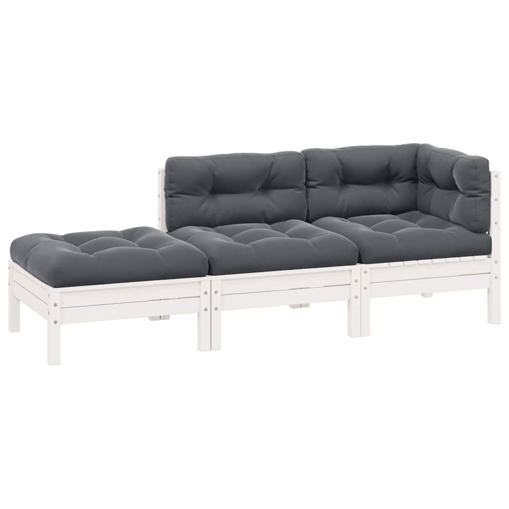 foto del prodotto set divani da giardino 3 pz con cuscini bianco massello di pinocod mxl 78634
