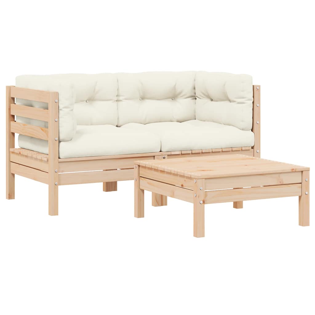 foto del prodotto set divani da giardino 3 pz con cuscini crema massello di pino cod mxl 75446