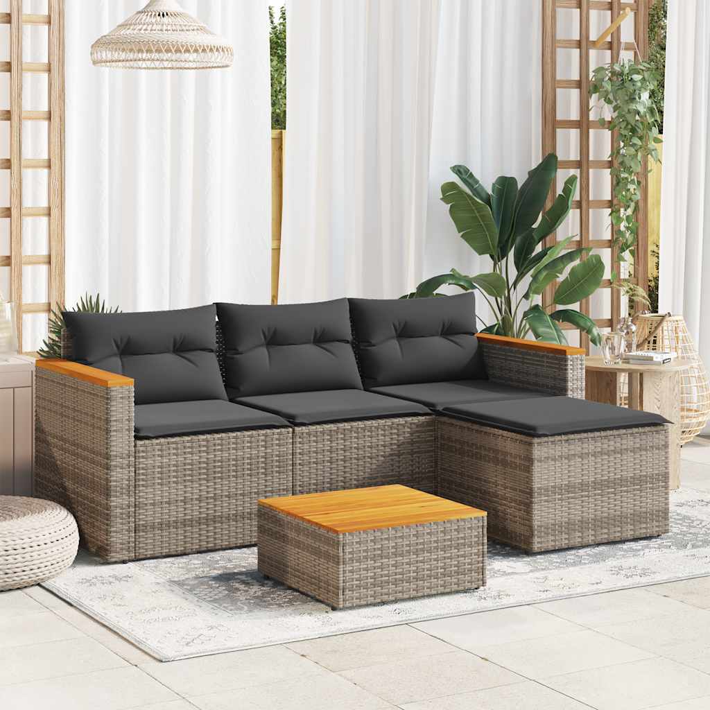 foto del prodotto set divani da giardino 3 pz con cuscini grigio in polyrattan
