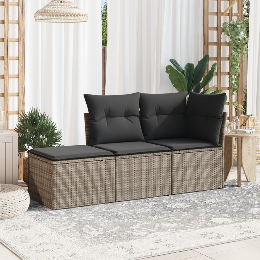 foto del prodotto set divani da giardino 3 pz con cuscini grigio in polyrattan