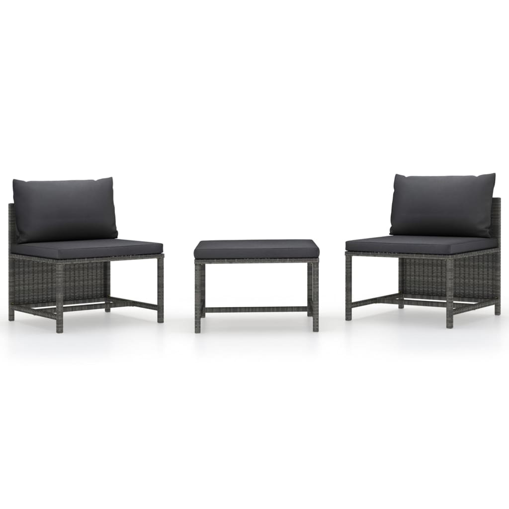 foto del prodotto set divani da giardino 3 pz con cuscini grigio in polyrattan cod mxl 70678