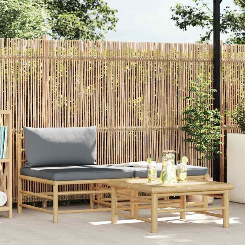 foto del prodotto set divani da giardino 3 pz con cuscini grigio scuro in bambù - vidaxl