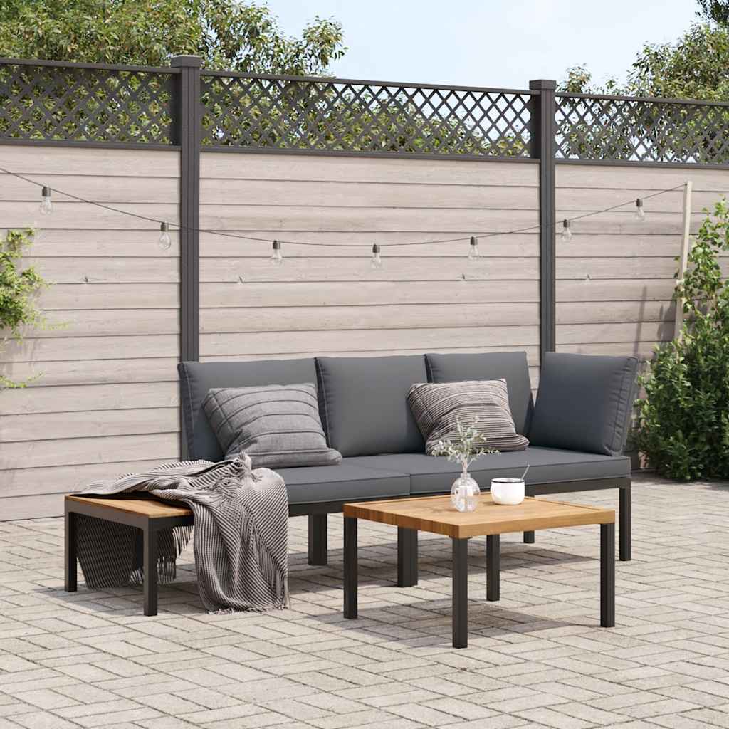 foto del prodotto set divani da giardino 3 pz con cuscini in alluminio nero