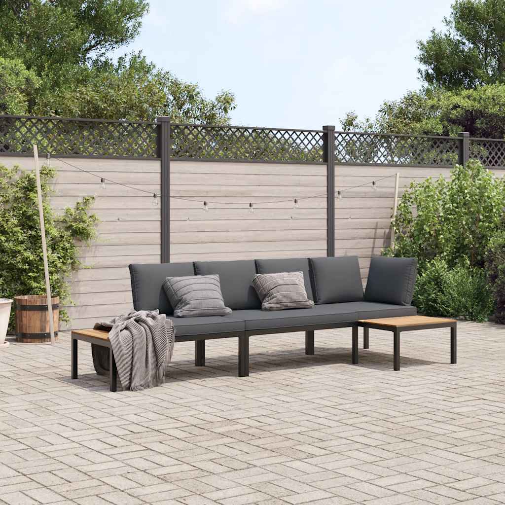 foto del prodotto set divani da giardino 3 pz con cuscini in alluminio nero