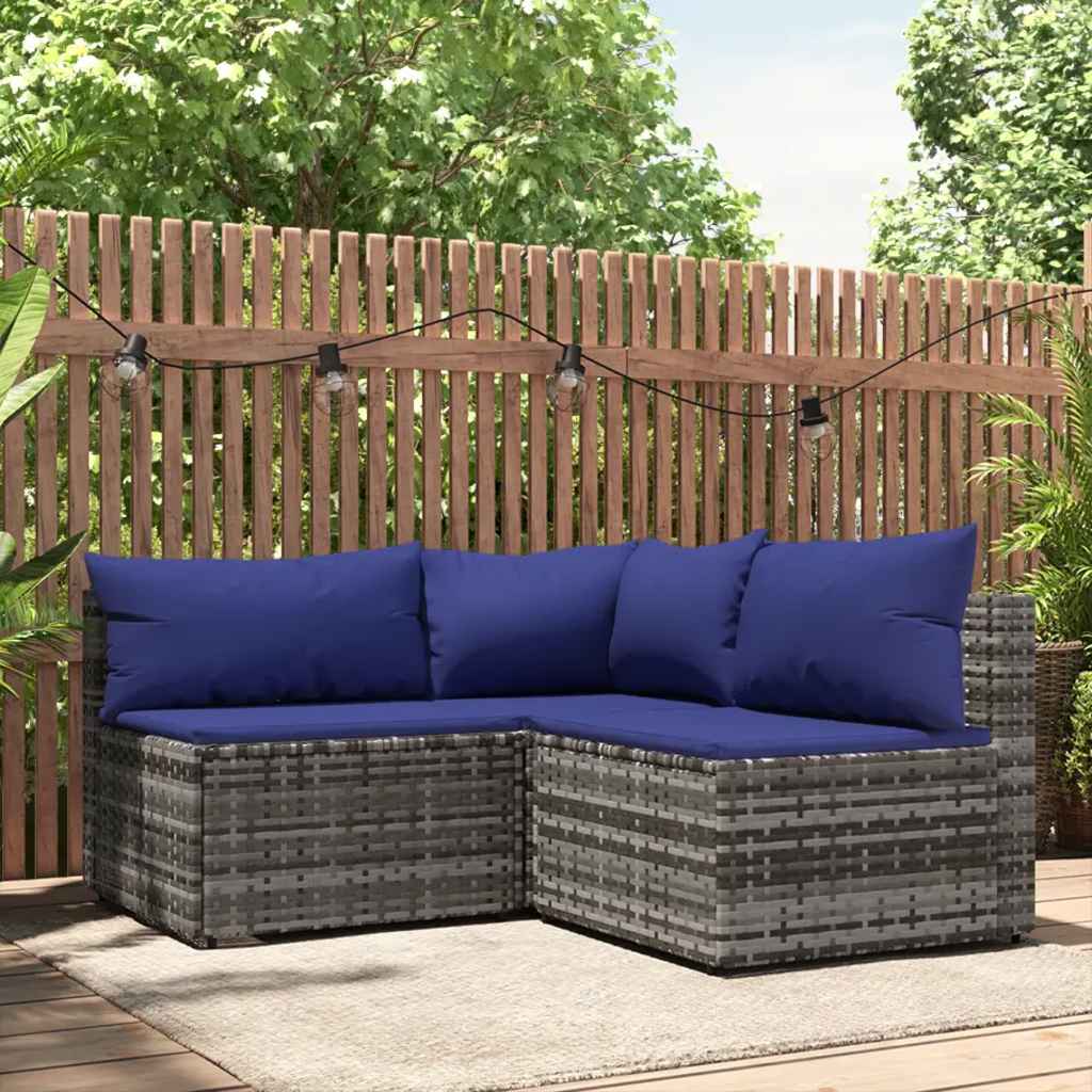 foto del prodotto set divani da giardino 3 pz con cuscini in polyrattan grigio