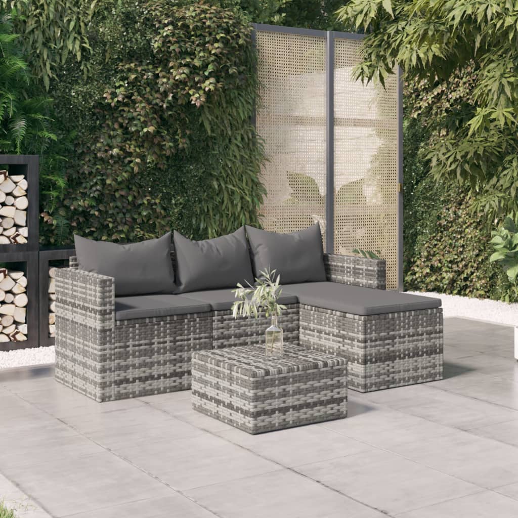 foto del prodotto set divani da giardino 3 pz con cuscini in polyrattan grigio