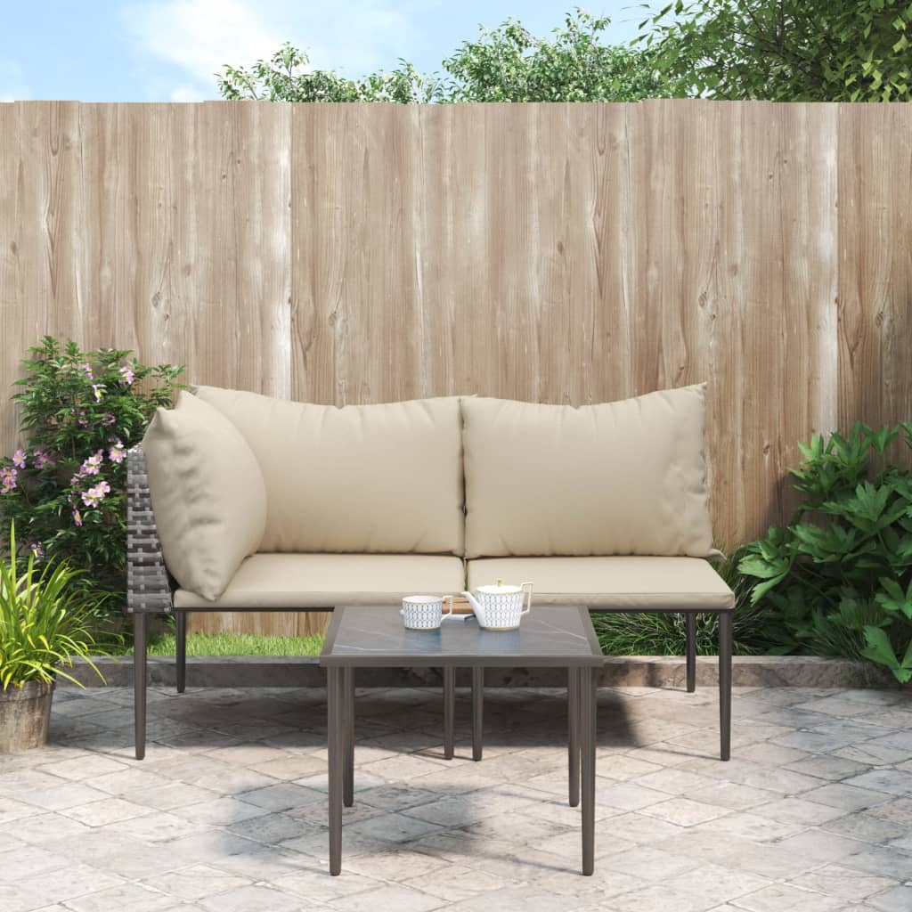 foto del prodotto set divani da giardino 3 pz con cuscini in polyrattan grigio