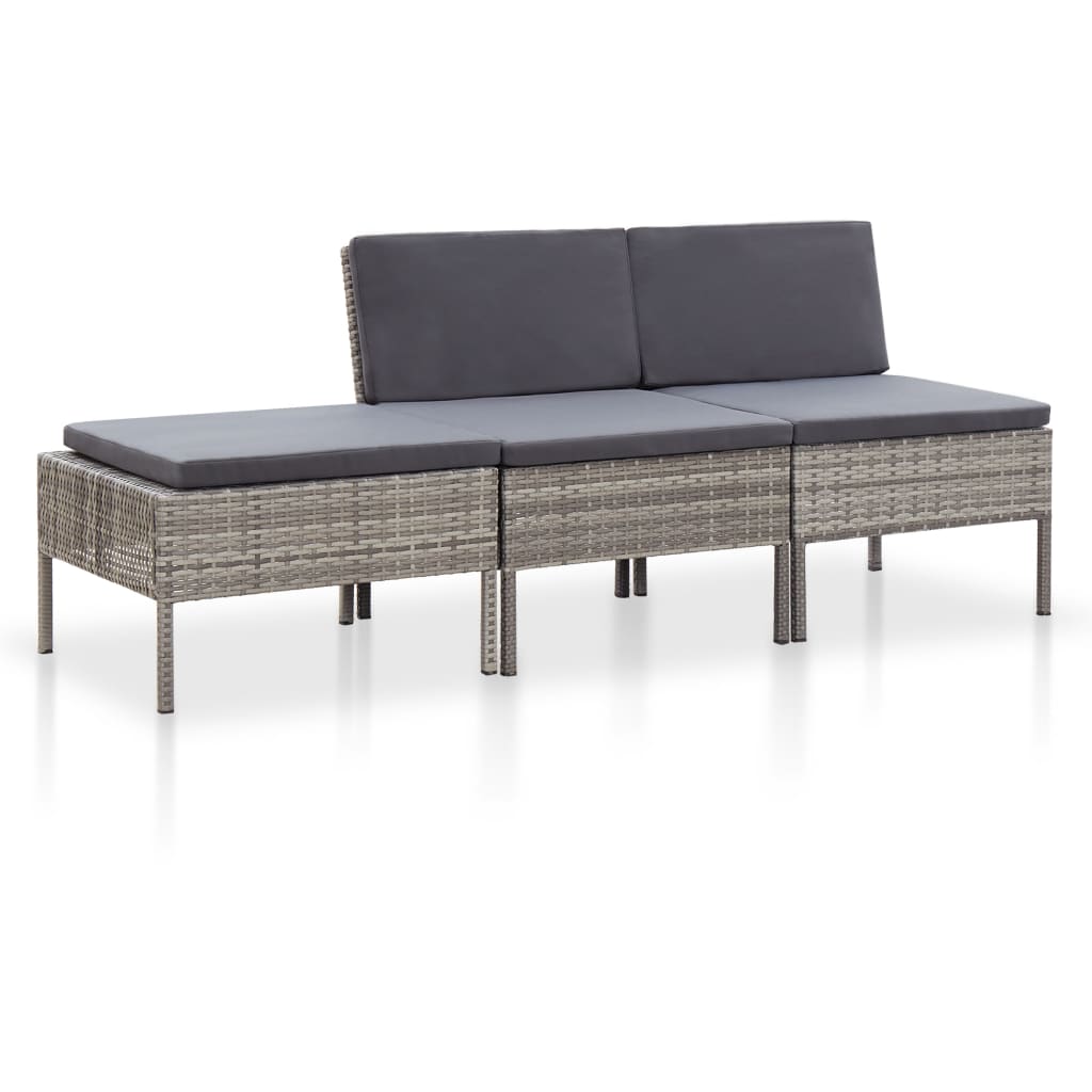 foto del prodotto set divani da giardino 3 pz con cuscini in polyrattan grigio cod mxl 35655