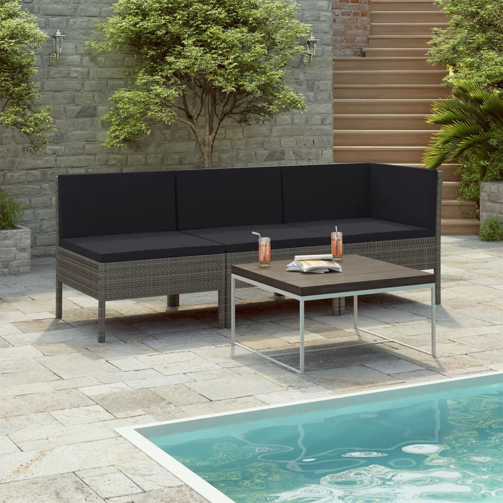 foto del prodotto set divani da giardino 3 pz con cuscini in polyrattan grigio cod mxl 37750
