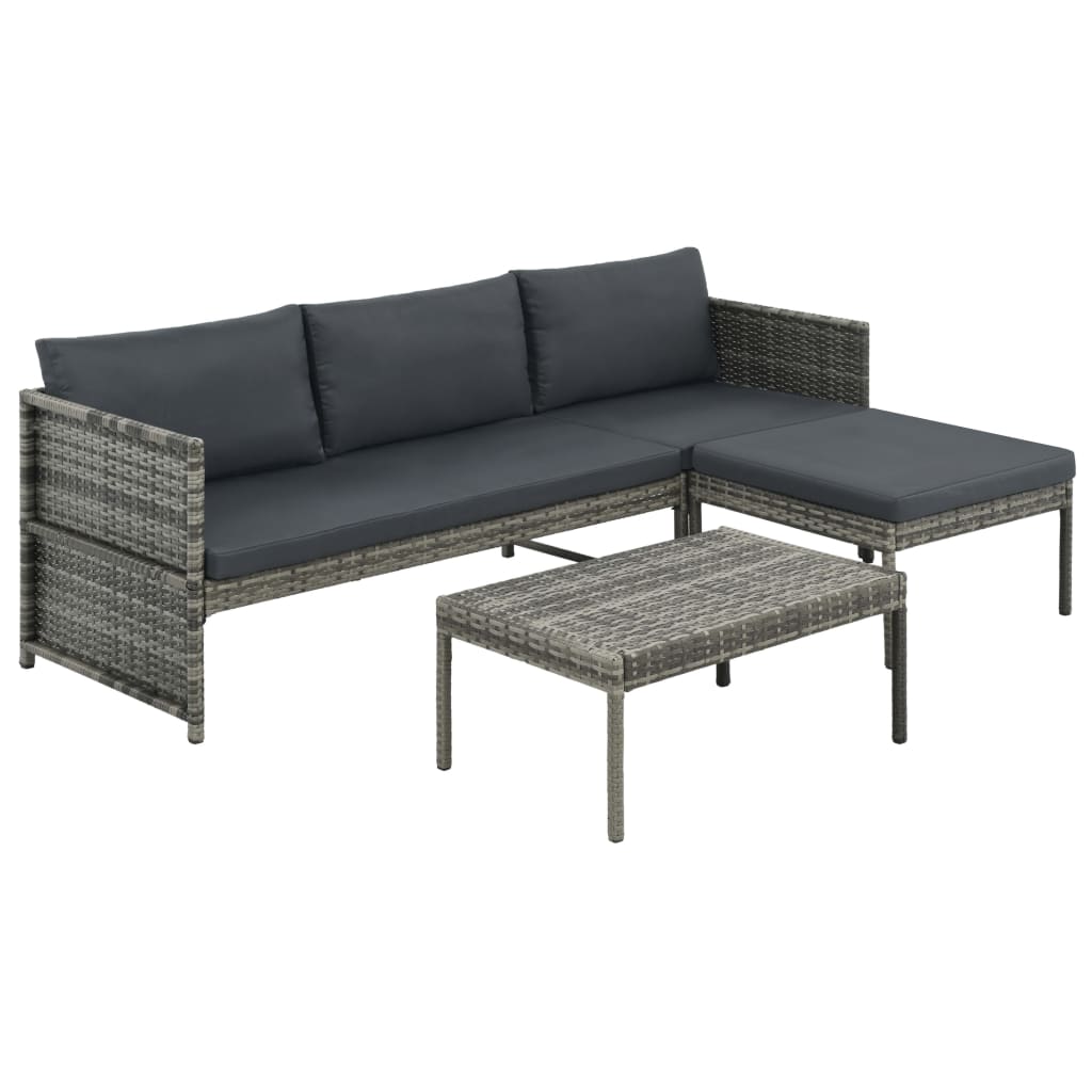 foto del prodotto set divani da giardino 3 pz con cuscini in polyrattan grigio cod mxl 42103