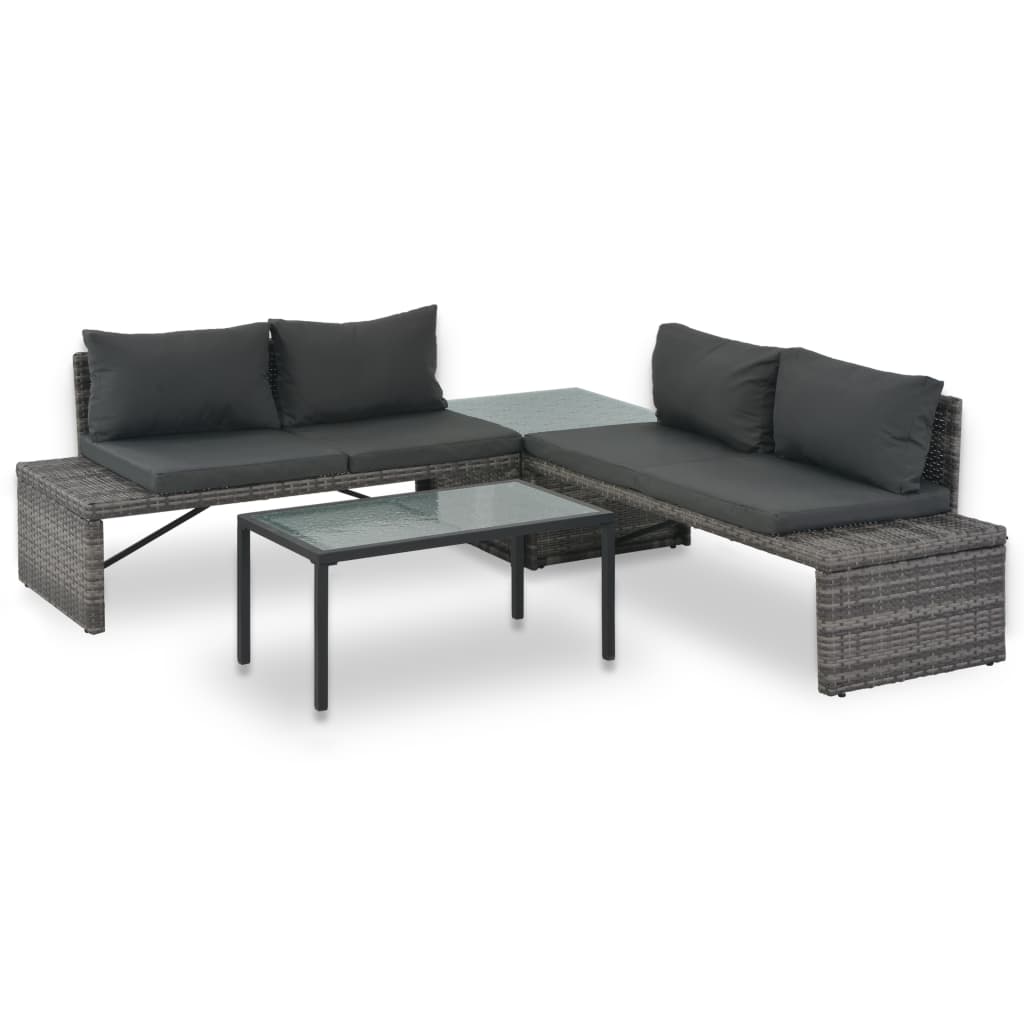 foto del prodotto set divani da giardino 3 pz con cuscini in polyrattan grigio cod mxl 55709