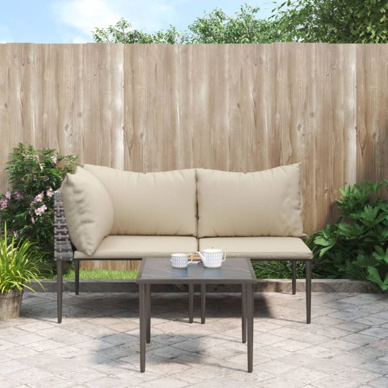 immagine 0 del prodotto set divani da giardino 3 pz con cuscini in polyrattan grigio vidaxl 650458