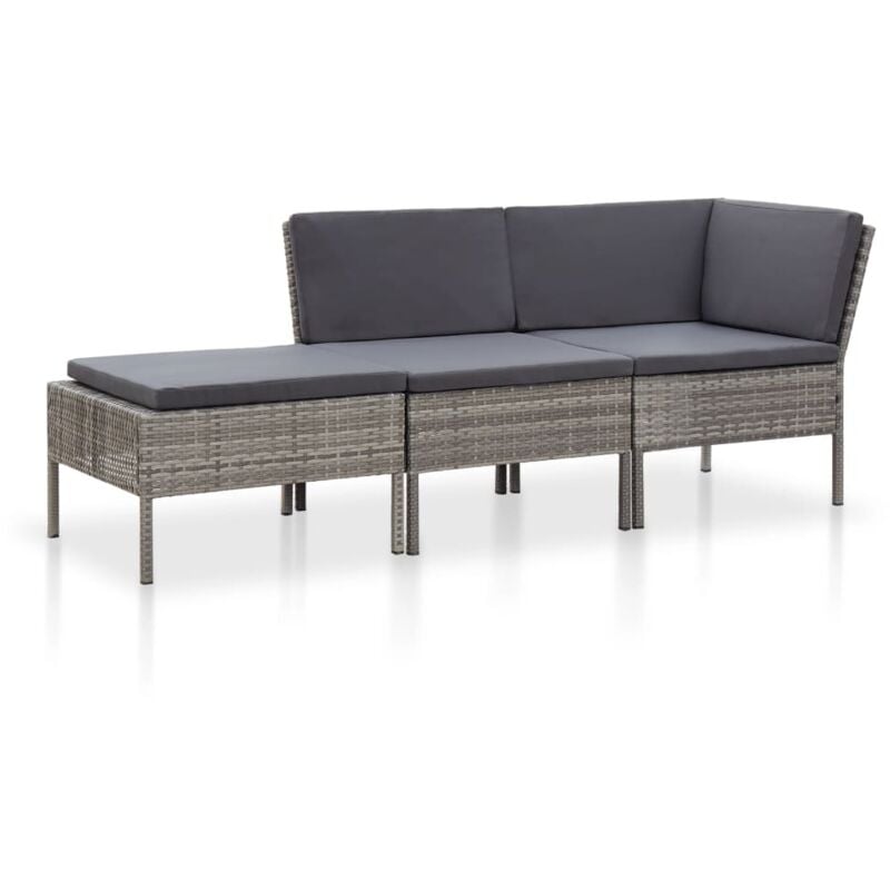 foto del prodotto set divani da giardino 3 pz con cuscini in polyrattan grigio vidaxl