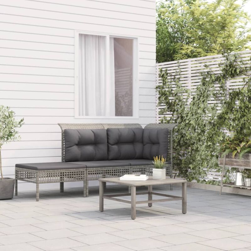 foto del prodotto set divani da giardino 3 pz con cuscini in polyrattan grigio vidaxl