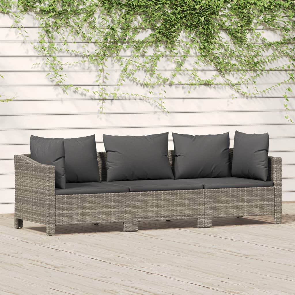 foto del prodotto set divani da giardino 3 pz con cuscini in polyrattan grigiocod mxl 124579
