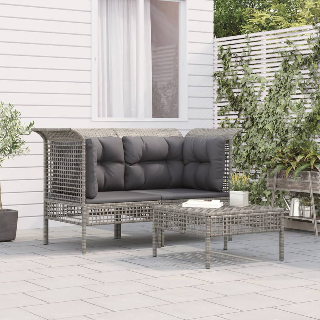 foto del prodotto set divani da giardino 3 pz con cuscini in polyrattan grigiocod mxl 77276