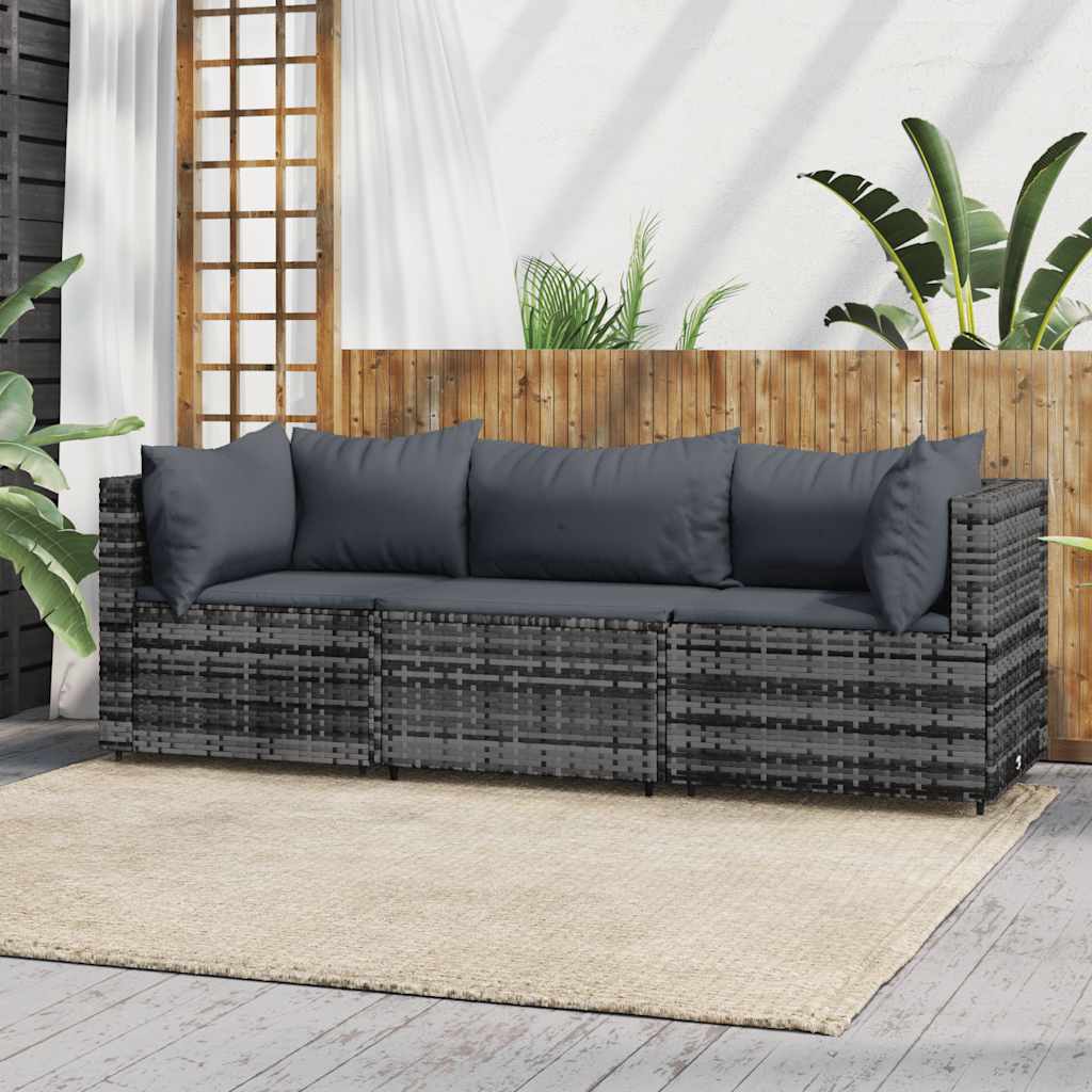 foto del prodotto set divani da giardino 3 pz con cuscini in polyrattan grigiocod mxl 82189