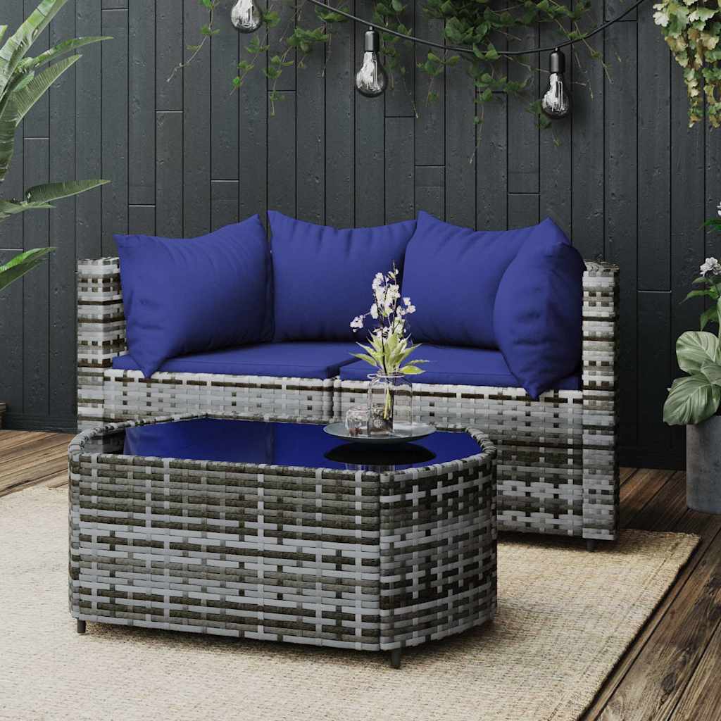 foto del prodotto set divani da giardino 3 pz con cuscini in polyrattan grigiocod mxl 82208
