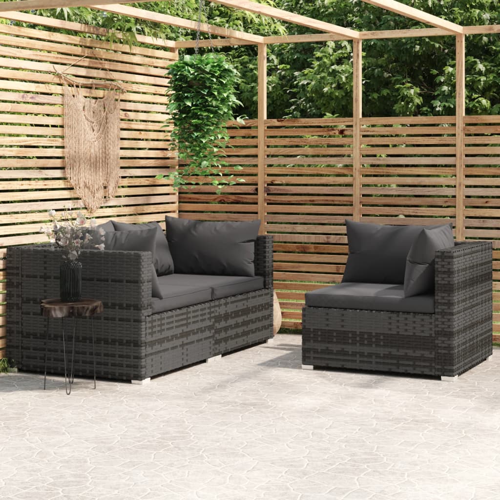 foto del prodotto set divani da giardino 3 pz con cuscini in polyrattan grigiocod mxl 94527