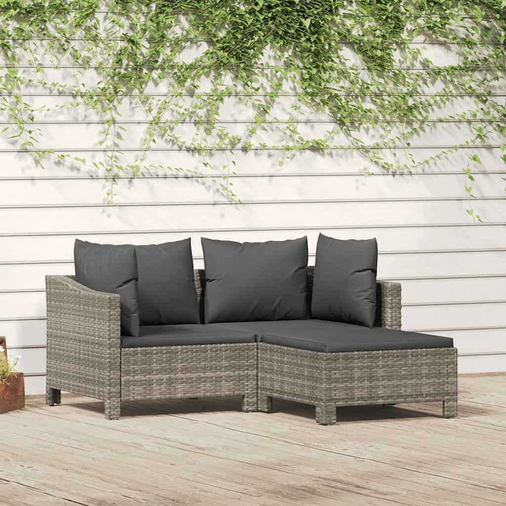 foto del prodotto set divani da giardino 3 pz con cuscini in polyrattan grigiocod mxl 94686