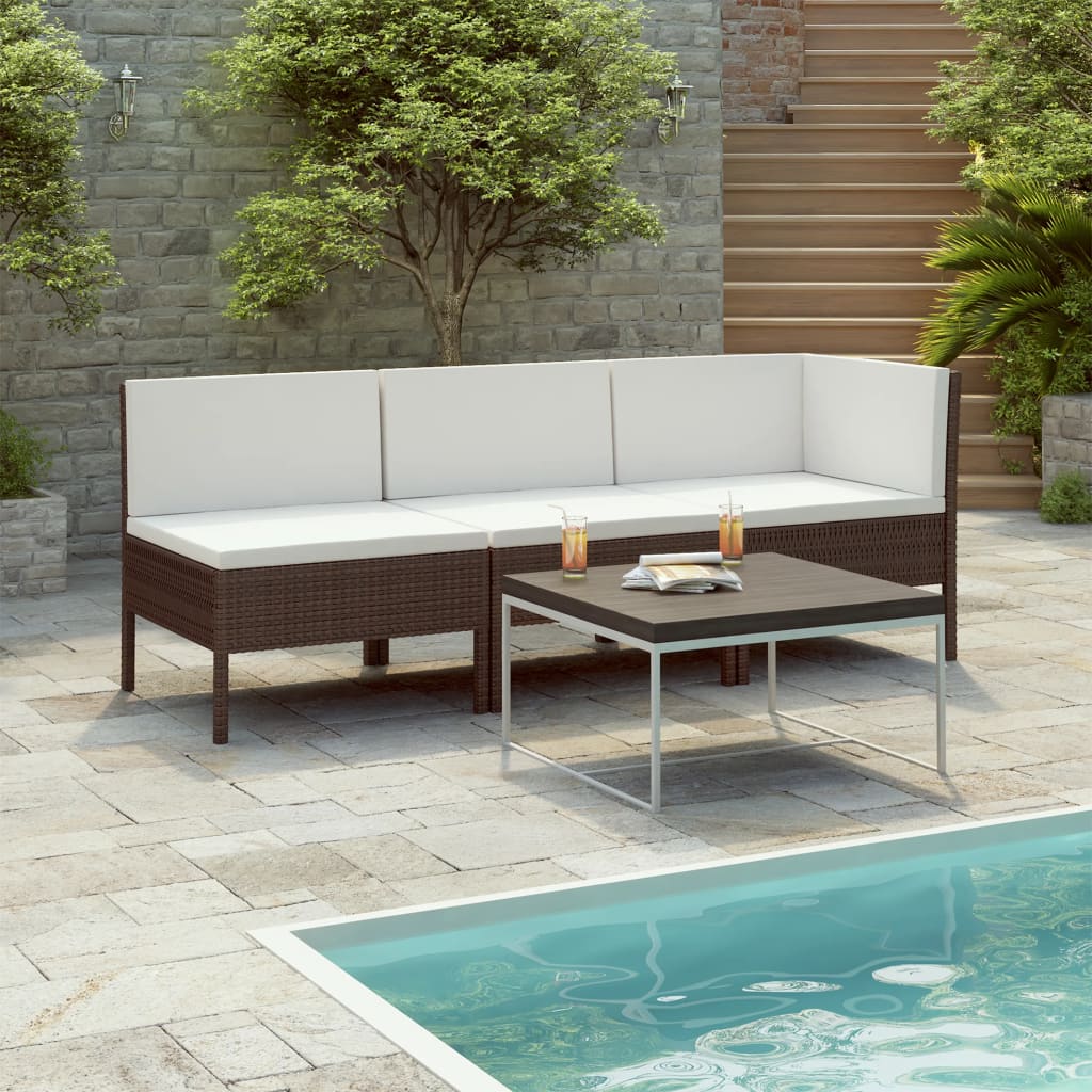 foto del prodotto set divani da giardino 3 pz con cuscini in polyrattan marrone cod mxl 37754
