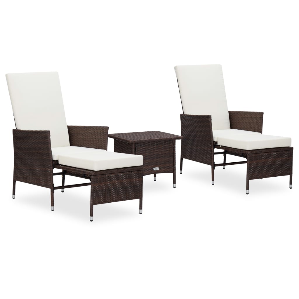 foto del prodotto set divani da giardino 3 pz con cuscini in polyrattan marrone cod mxl 39355