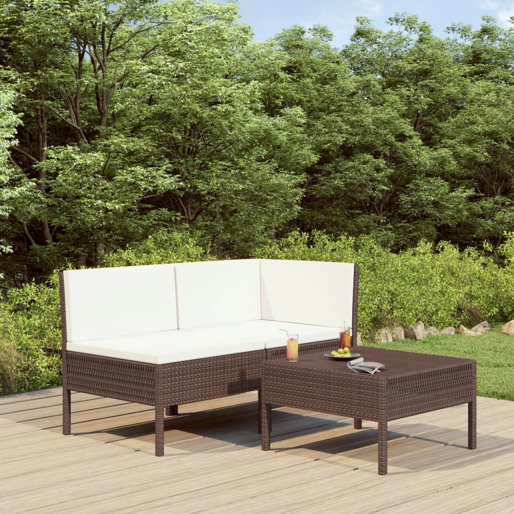 foto del prodotto set divani da giardino 3 pz con cuscini in polyrattan marrone cod mxl 41582