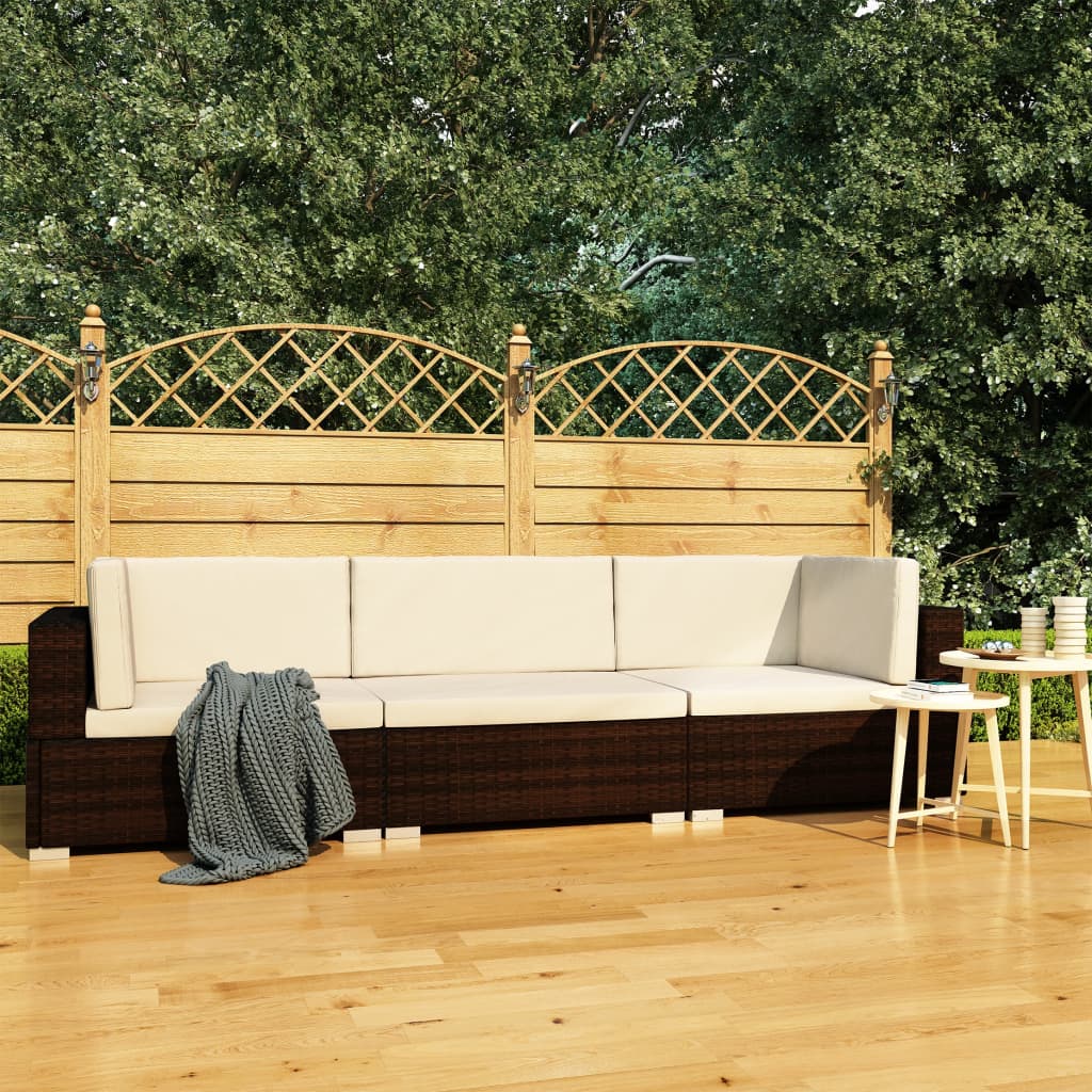 foto del prodotto set divani da giardino 3 pz con cuscini in polyrattan marrone cod mxl 43228