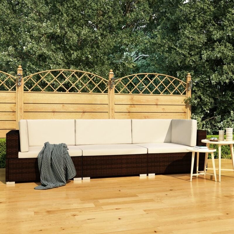 foto del prodotto set divani da giardino 3 pz con cuscini in polyrattan marrone vidaxl