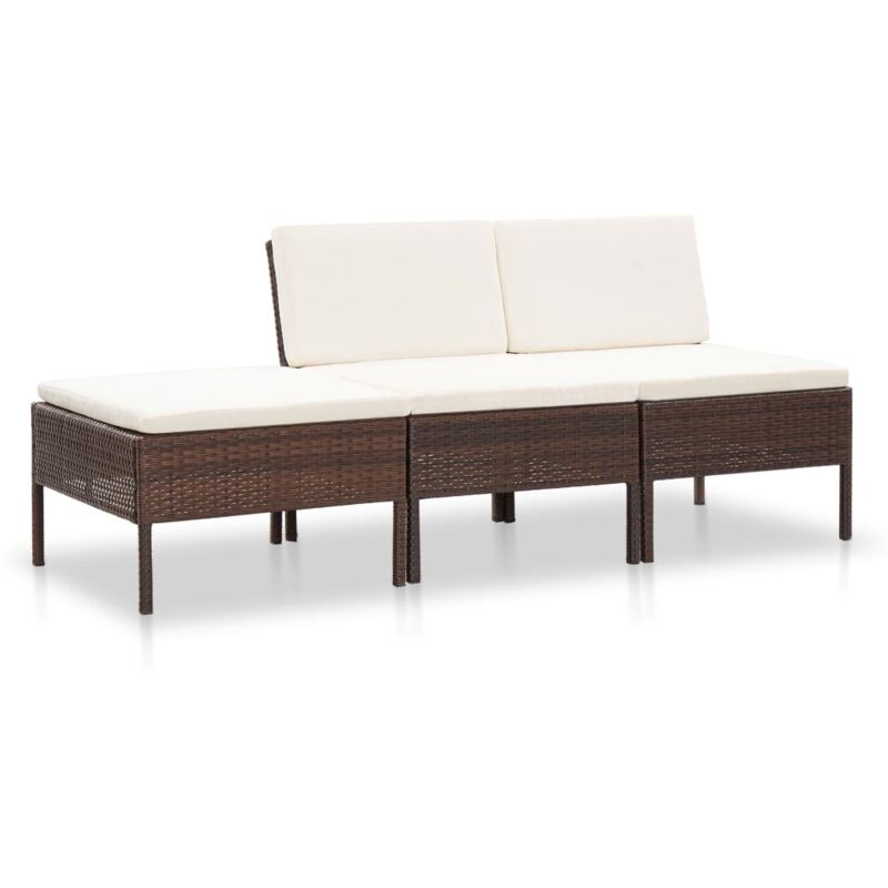 foto del prodotto set divani da giardino 3 pz con cuscini in polyrattan marrone vidaxl