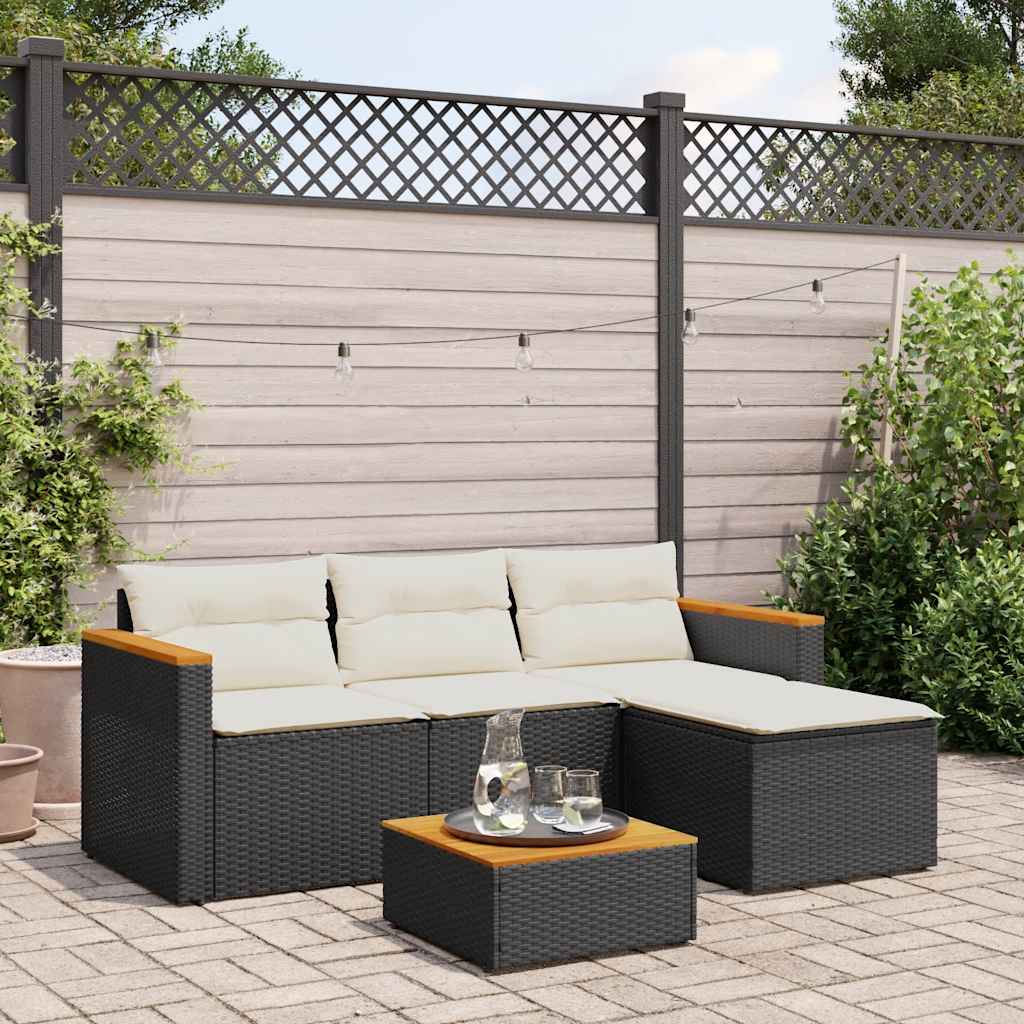 foto del prodotto set divani da giardino 3 pz con cuscini in polyrattan nero