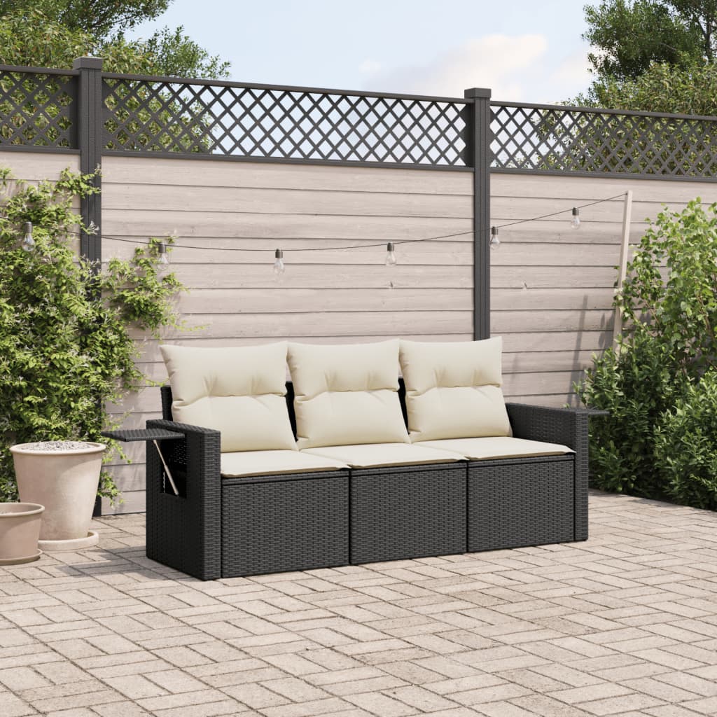 foto del prodotto set divani da giardino 3 pz con cuscini in polyrattan nero