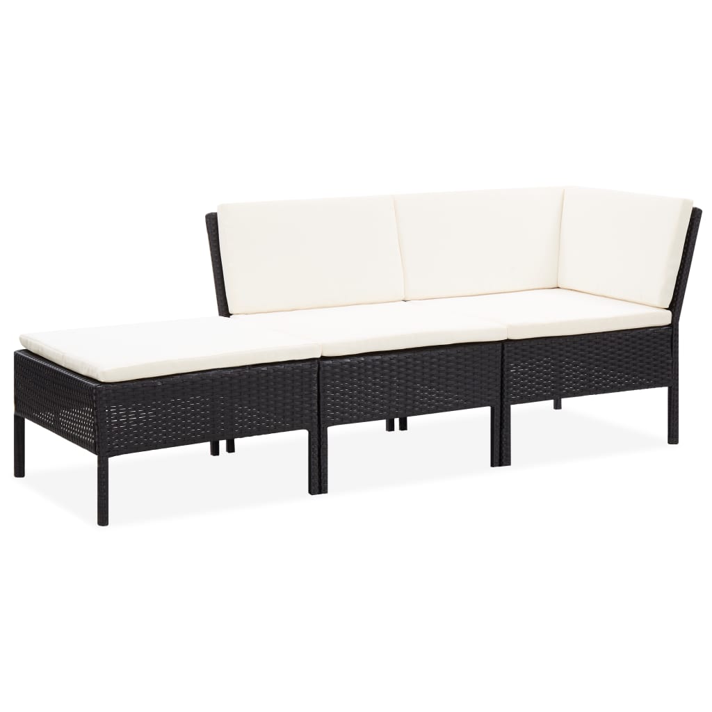 foto del prodotto set divani da giardino 3 pz con cuscini in polyrattan nero cod mxl 30306