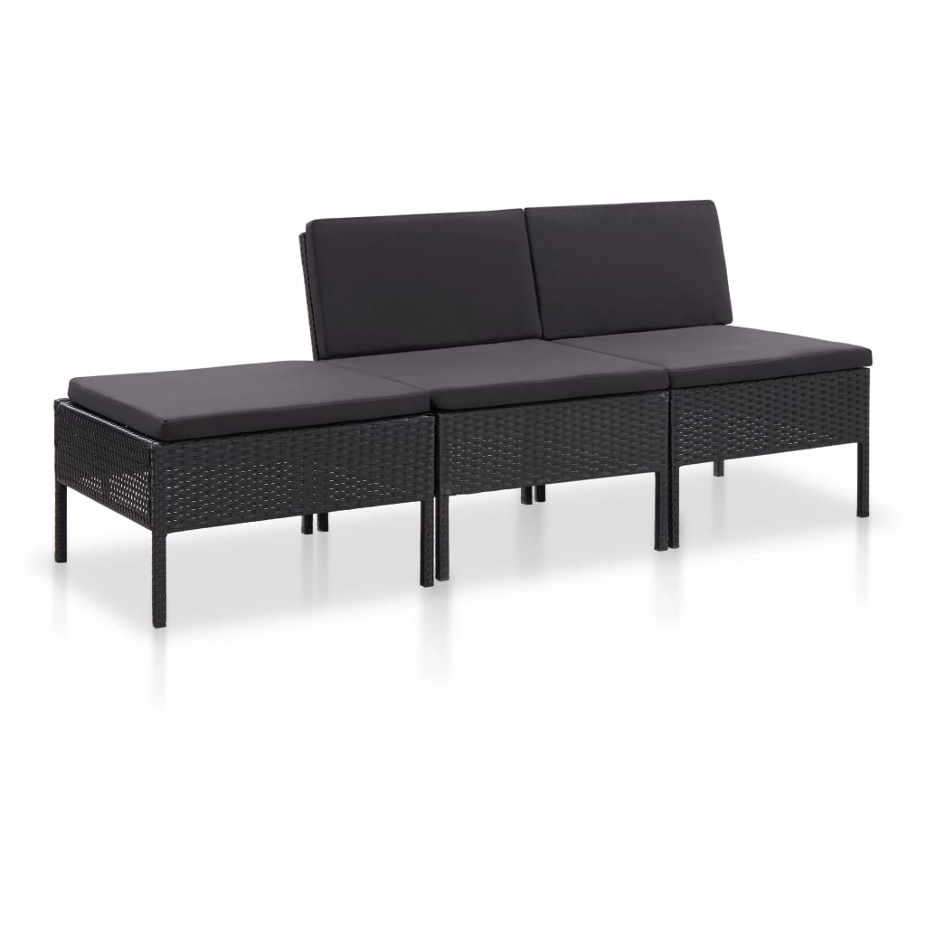 foto del prodotto set divani da giardino 3 pz con cuscini in polyrattan nero cod mxl 35057