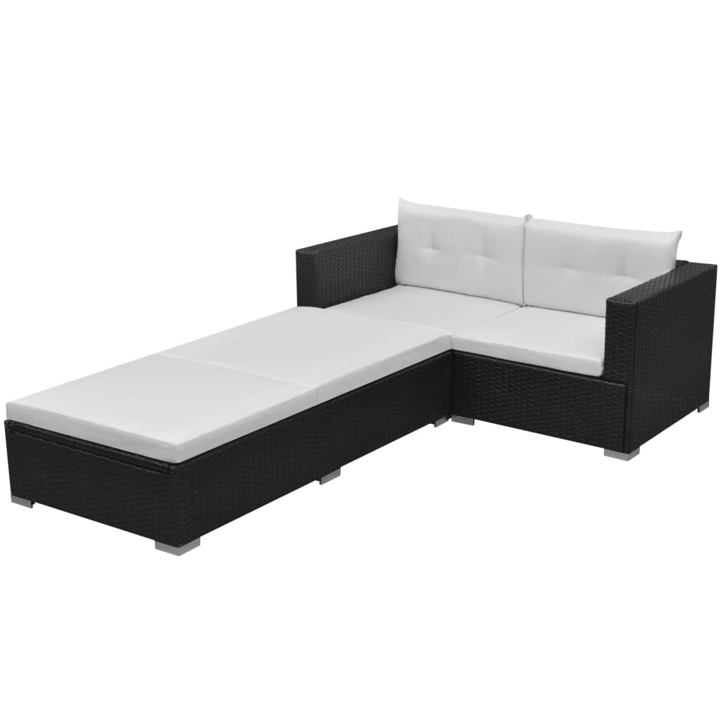 foto del prodotto set divani da giardino 3 pz con cuscini in polyrattan nero cod mxl 35216