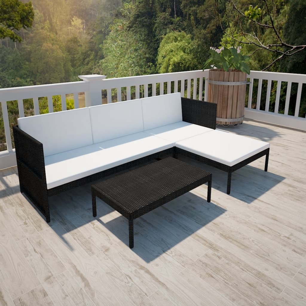foto del prodotto set divani da giardino 3 pz con cuscini in polyrattan nero cod mxl 35393