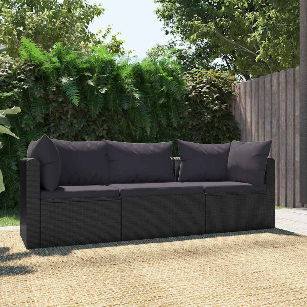 foto del prodotto set divani da giardino 3 pz con cuscini in polyrattan nero vidaxl 329404