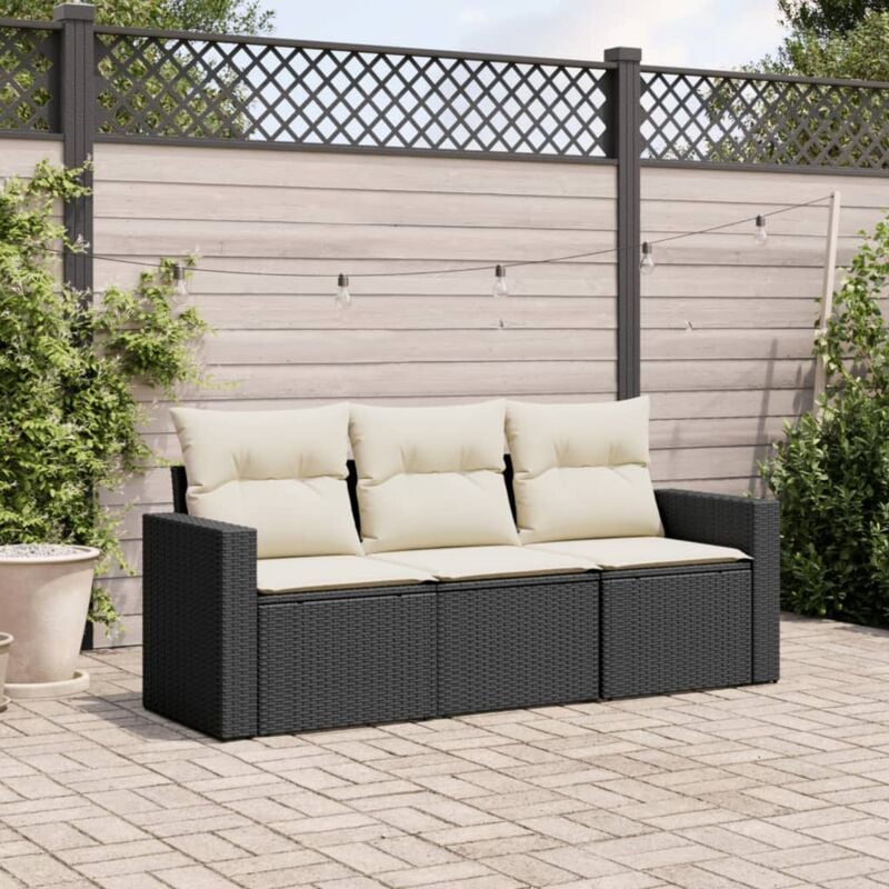 foto del prodotto set divani da giardino 3 pz con cuscini in polyrattan nero vidaxl