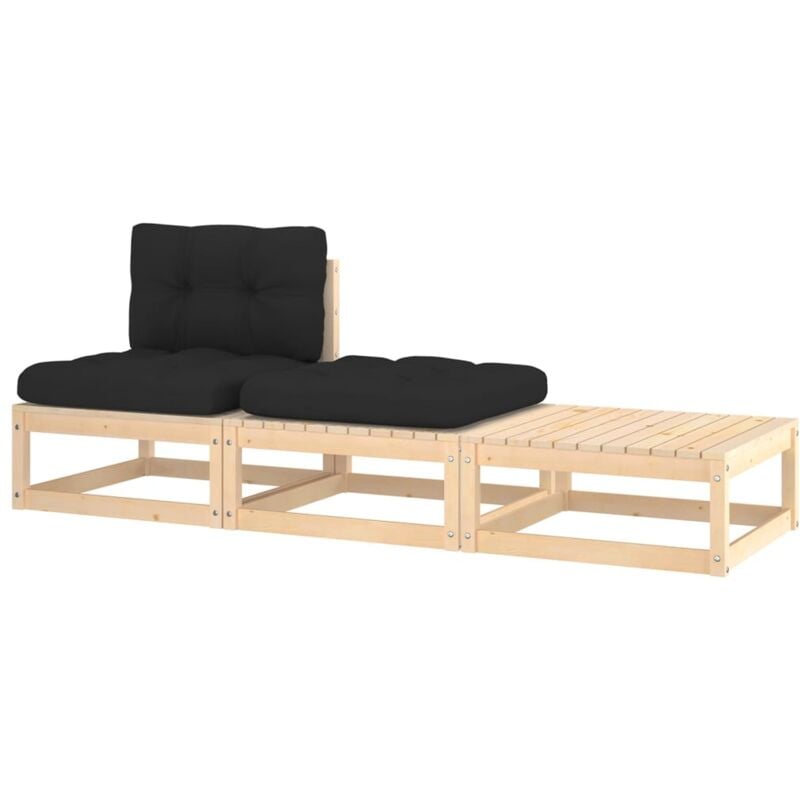 foto del prodotto set divani da giardino 3 pz con cuscini legno massello pino
