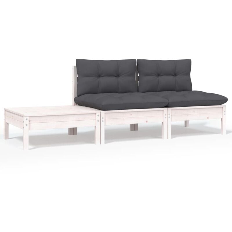 foto del prodotto set divani da giardino 3 pz con cuscini massello pino bianco - vidaxl